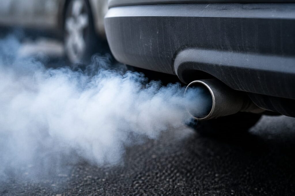 Photo of white/blue smoke coming from an
exhaust pipe, ideally a clear, dramatic shot since this is
the most commonly searched visual symptom