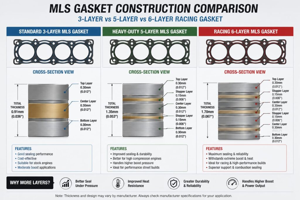'3-layer vs 5-layer vs 6-layer racing MLS gasket construction comparison'
