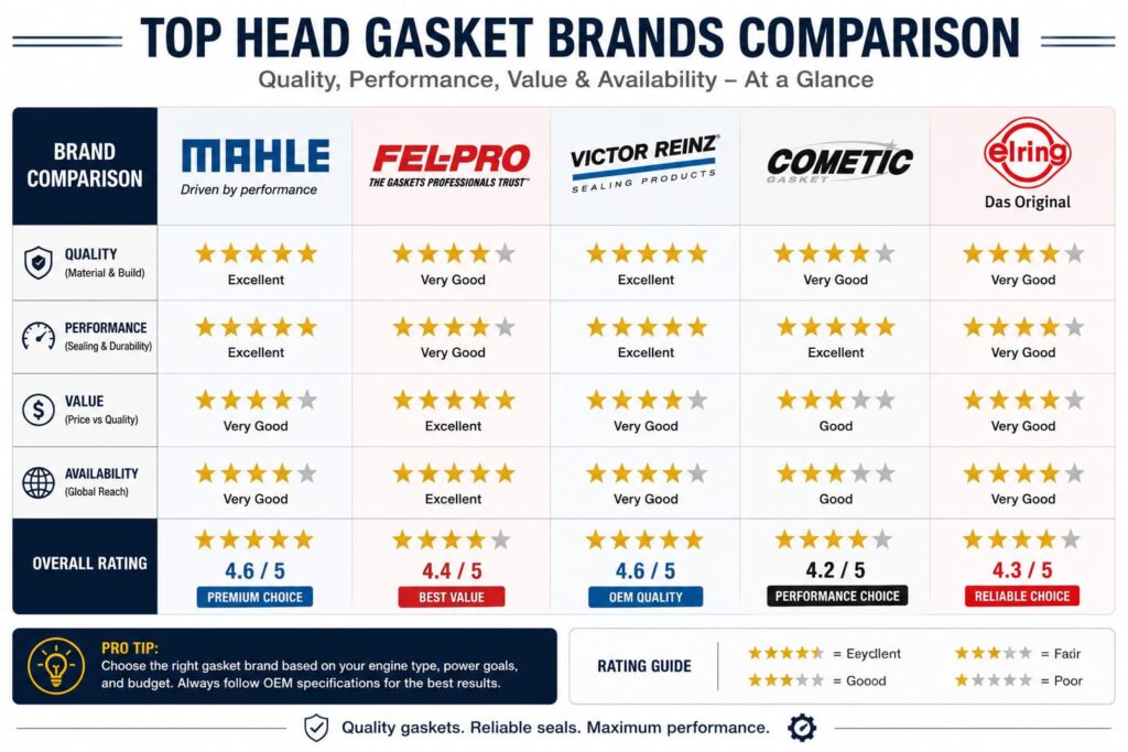 Top gasket brands Mahle Felpro Victor Reinz Cometic Elring comparison'

