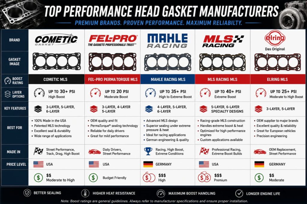 'Head gasket selection chart by boost level turbo supercharger'
