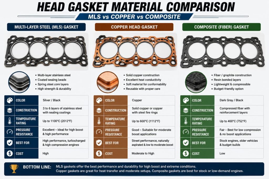 : 'MLS copper and composite head gasket material comparison'