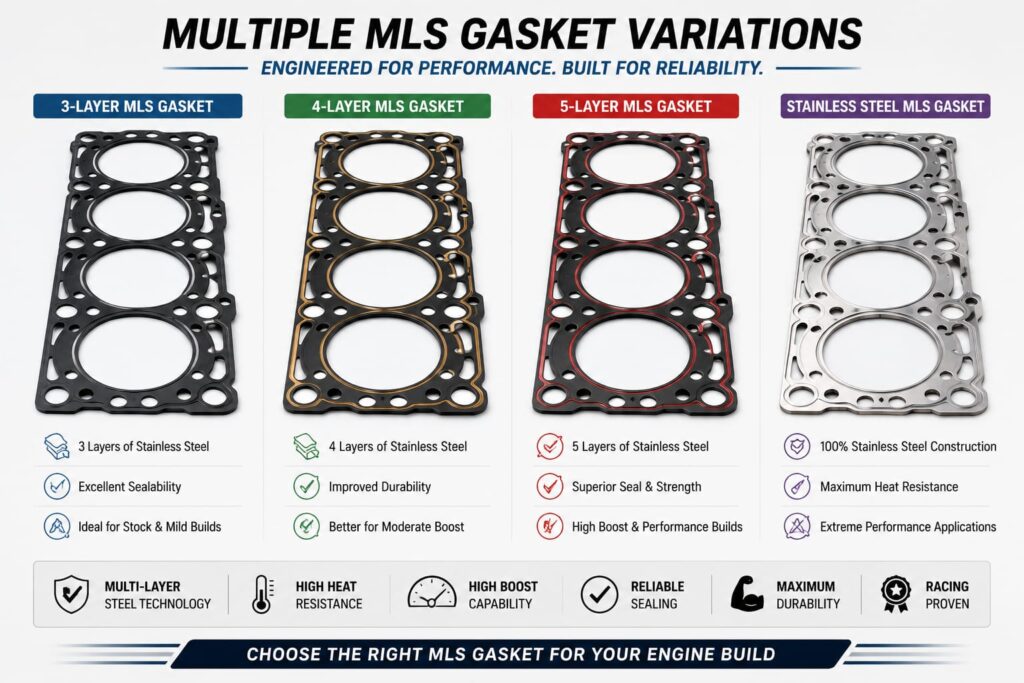'Multiple MLS head gasket types 3-layer 4-layer 5-layer comparison'