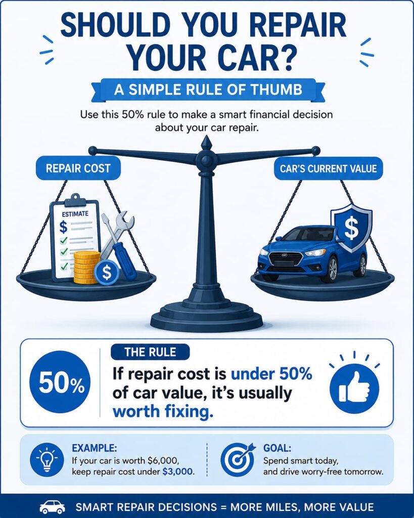 Infographic comparing repair cost against car value to help decide if a blown head gasket is worth fixing